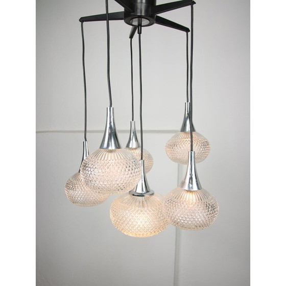 Image 1 of Lampadario vintage in cristallo e cromo, Italia 1970