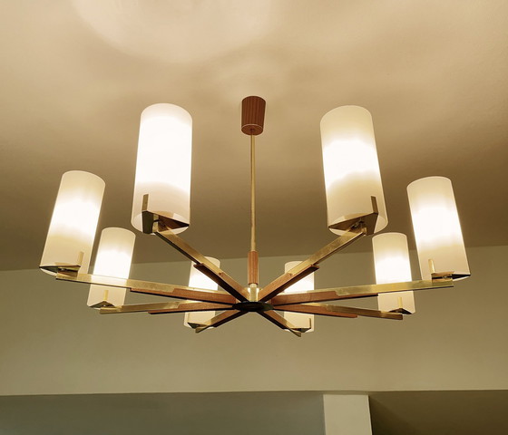 Image 1 of Very Large Danish Pendant Lamp, Teak Glass