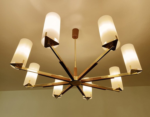 Very Large Danish Pendant Lamp, Teak Glass