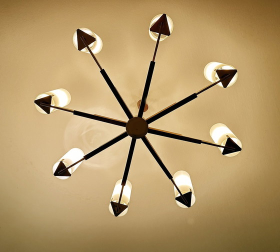 Image 1 of Very Large Danish Pendant Lamp, Teak Glass