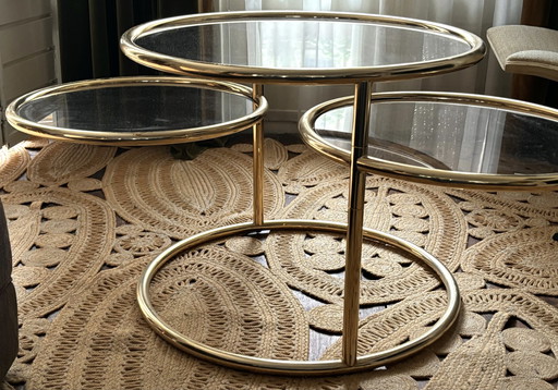 Extendable coffee table in brass and glass by Morex, Italy