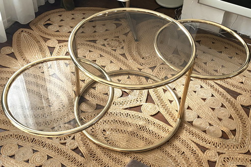 Extendable coffee table in brass and glass by Morex, Italy