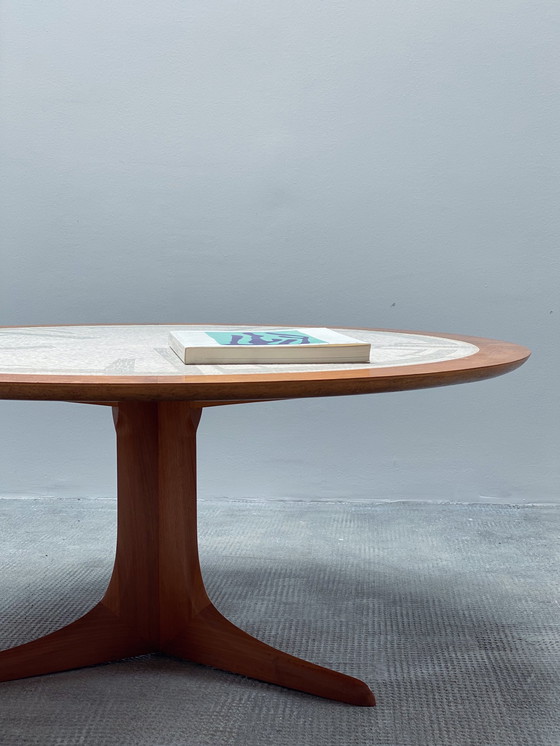 Image 1 of Coffee table 1960s round mosaic in the style of Heinz Lilienthal walnut 115cm