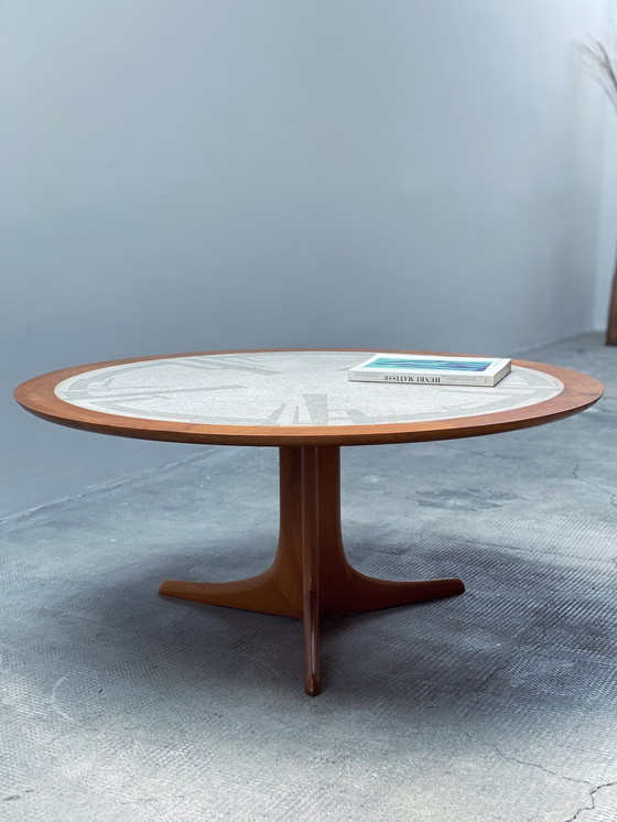 Image 1 of Coffee table 1960s round mosaic in the style of Heinz Lilienthal walnut 115cm