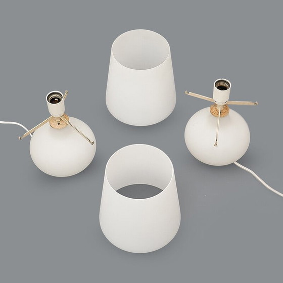 Image 1 of Pair of vintage model 1853 table lamps in metal and opaline glass by Max Ingrand for Fontana Arte, 1960