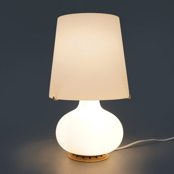 Image 1 of Pair of vintage model 1853 table lamps in metal and opaline glass by Max Ingrand for Fontana Arte, 1960