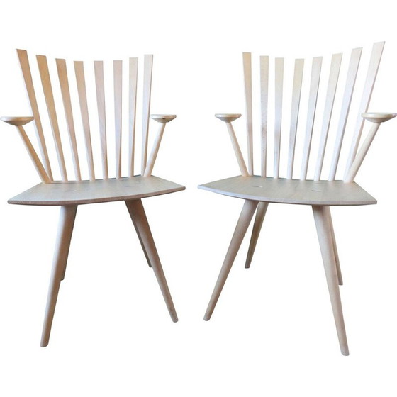 Image 1 of Pair of vintage armchairs with round tapered legs