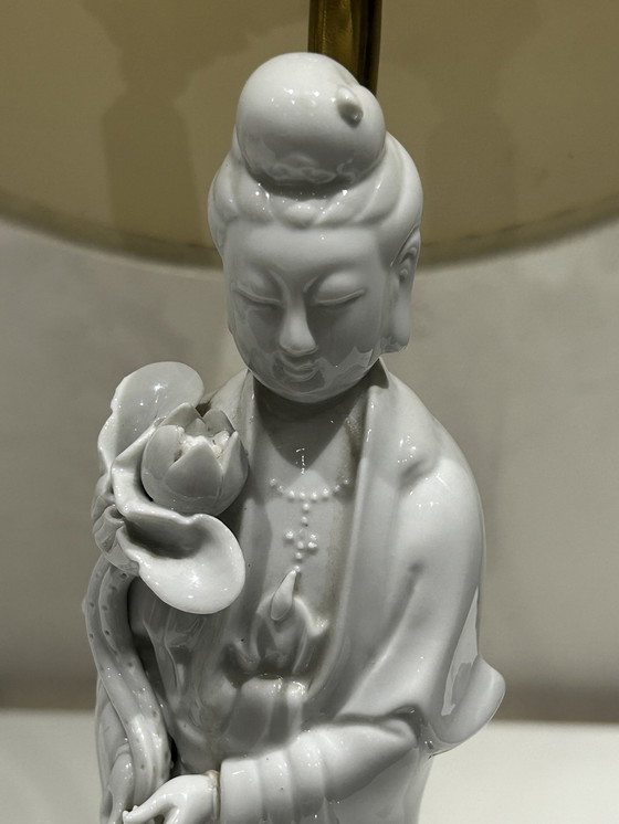 Image 1 of White Porcelain Kwan Yin Statuette Lamp From China