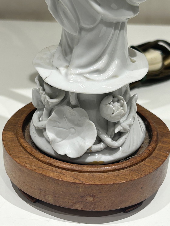 Image 1 of White Porcelain Kwan Yin Statuette Lamp From China