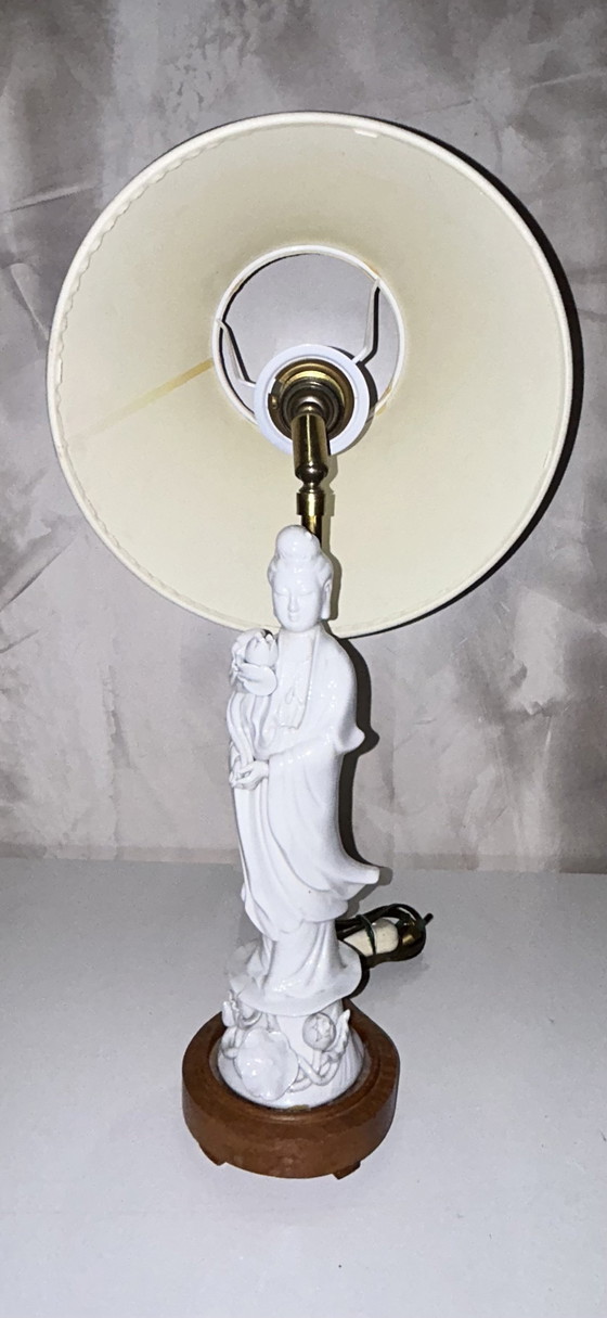 Image 1 of White Porcelain Kwan Yin Statuette Lamp From China