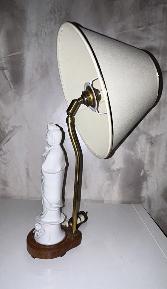 Image 1 of White Porcelain Kwan Yin Statuette Lamp From China