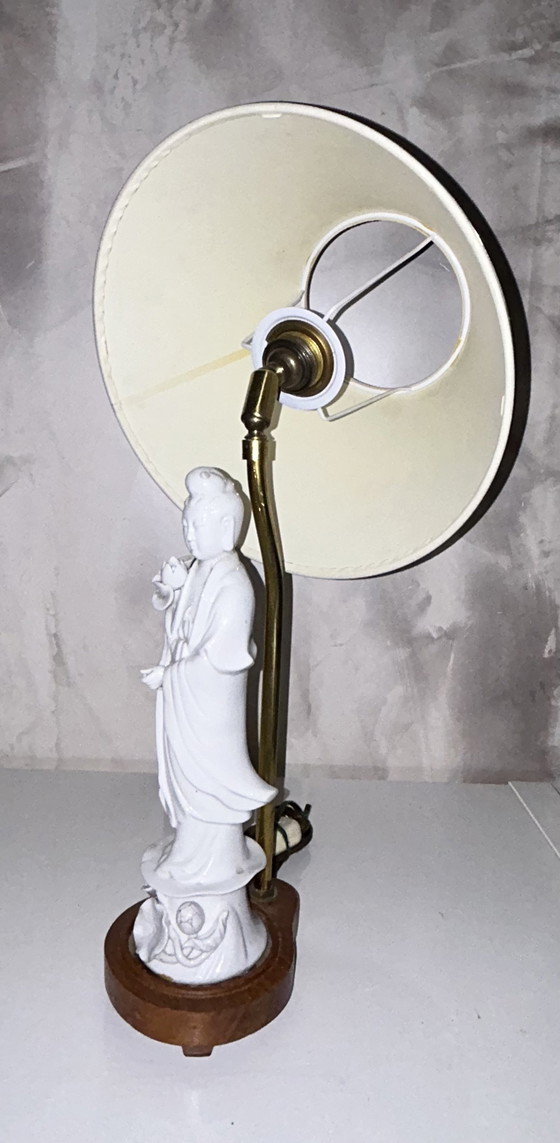 Image 1 of White Porcelain Kwan Yin Statuette Lamp From China