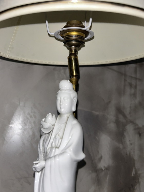 Image 1 of White Porcelain Kwan Yin Statuette Lamp From China