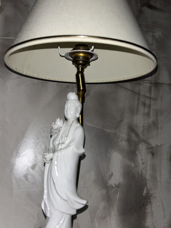 Image 1 of White Porcelain Kwan Yin Statuette Lamp From China