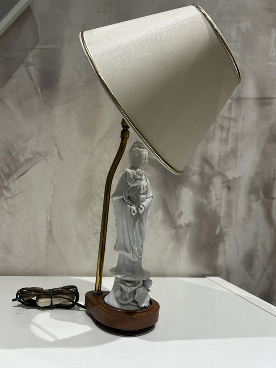 Image 1 of White Porcelain Kwan Yin Statuette Lamp From China