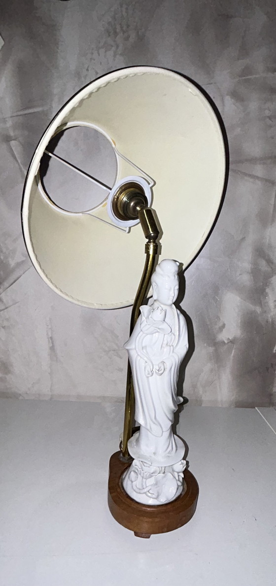 Image 1 of White Porcelain Kwan Yin Statuette Lamp From China