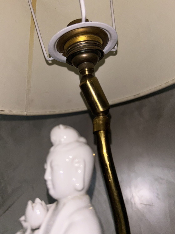 Image 1 of White Porcelain Kwan Yin Statuette Lamp From China