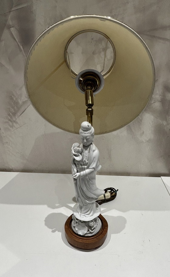 Image 1 of White Porcelain Kwan Yin Statuette Lamp From China