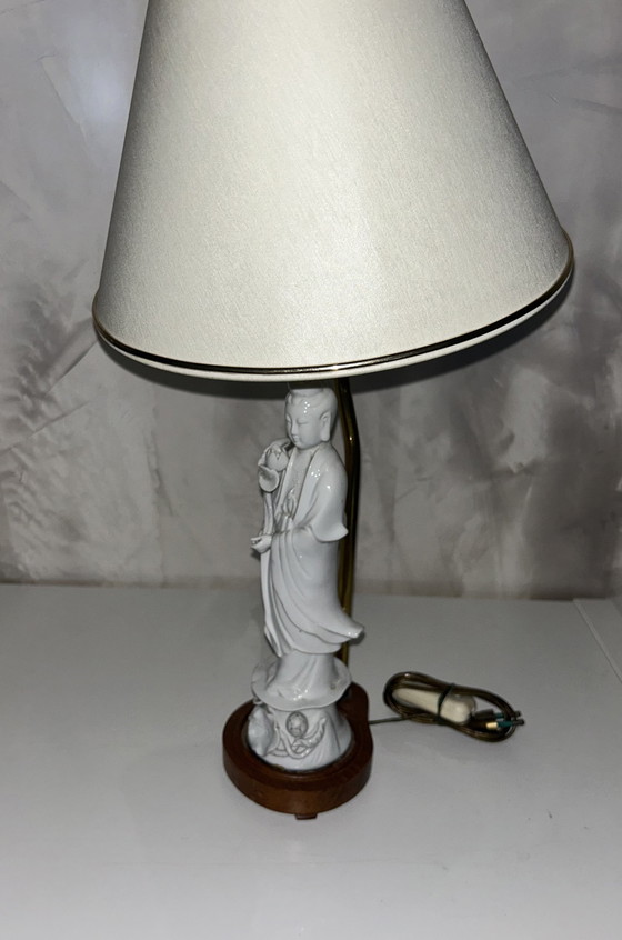 Image 1 of White Porcelain Kwan Yin Statuette Lamp From China