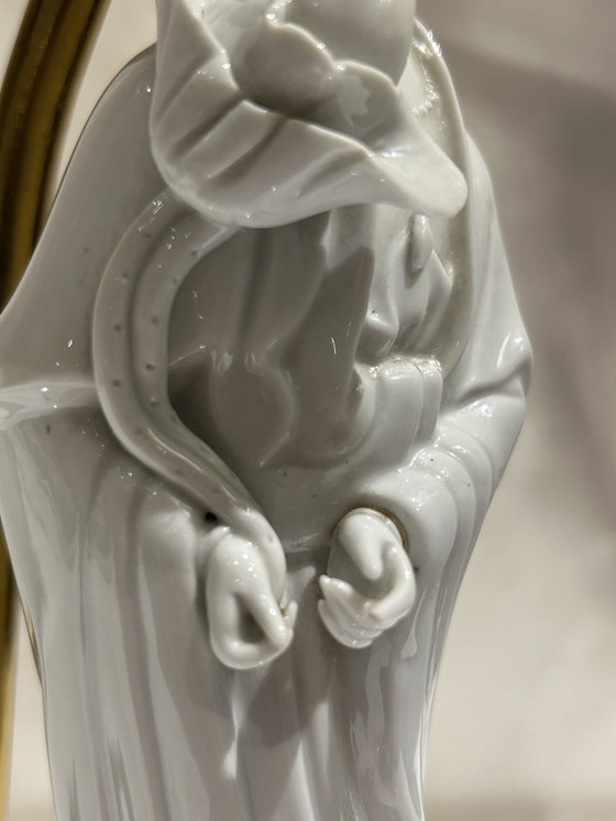 Image 1 of White Porcelain Kwan Yin Statuette Lamp From China