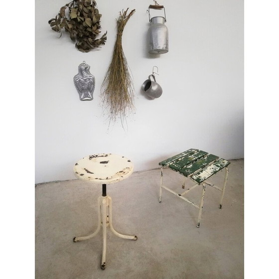 Image 1 of Vintage industrial stool in green and white, 1950s