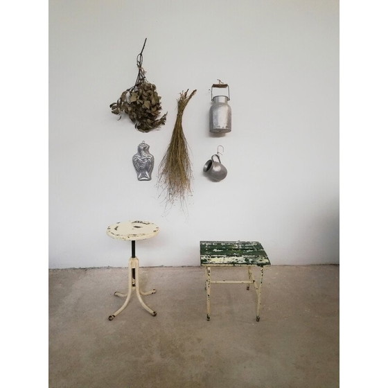Image 1 of Vintage industrial stool in green and white, 1950s