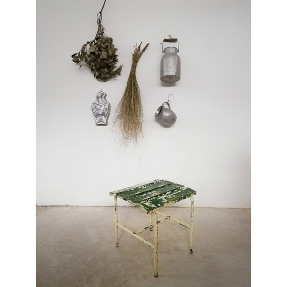 Image 1 of Vintage industrial stool in green and white, 1950s