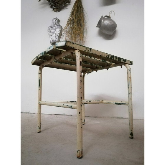 Image 1 of Vintage industrial stool in green and white, 1950s