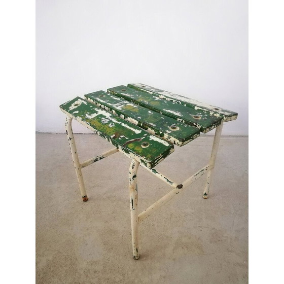 Image 1 of Vintage industrial stool in green and white, 1950s