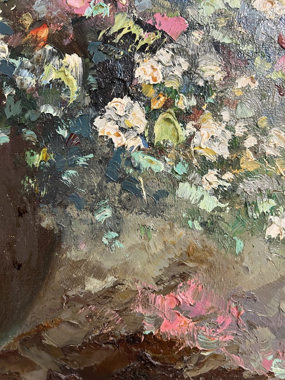 Image 1 of Peinture à l'huile vase avec fleurs