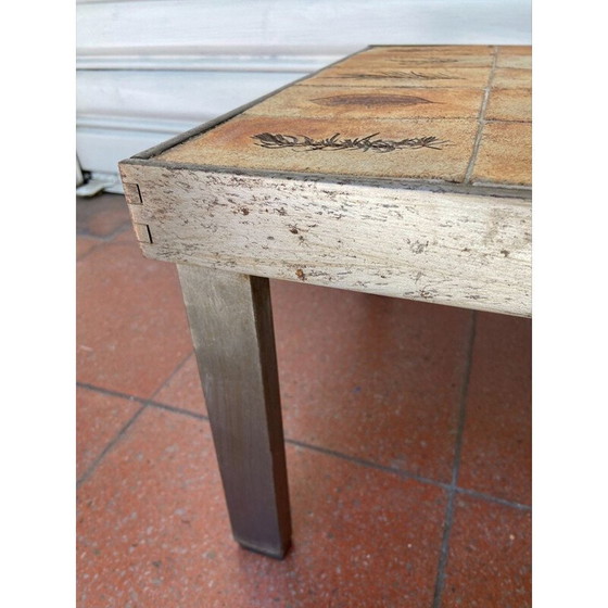 Image 1 of Vintage stoneware and metal coffee table by Roger Capron, 1960