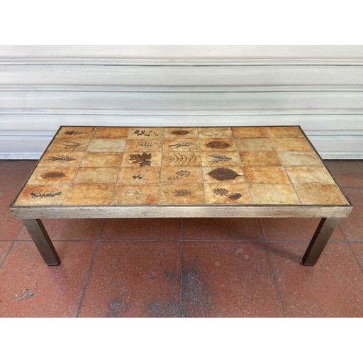Vintage stoneware and metal coffee table by Roger Capron, 1960