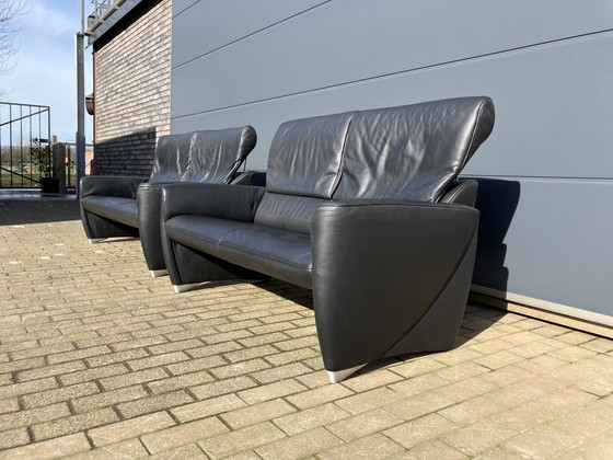 Image 1 of Jori Angel Lounge 2,5 + 3 posti con schienali regolabili, pelle nera