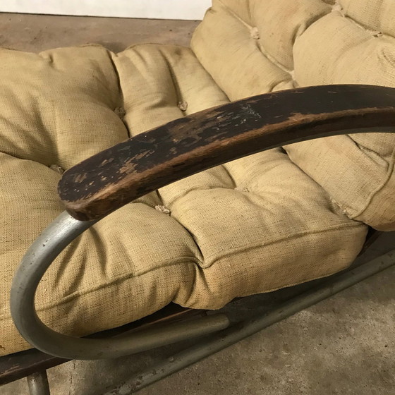 Image 1 of 1930S Tubular Base Armchair With Wooden Armrests