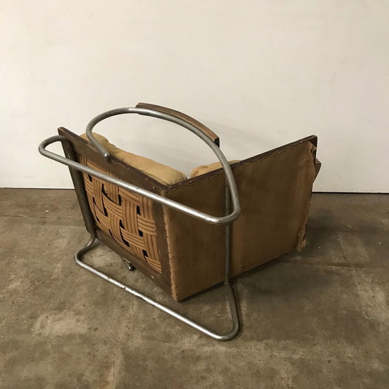 Image 1 of 1930S Tubular Base Armchair With Wooden Armrests