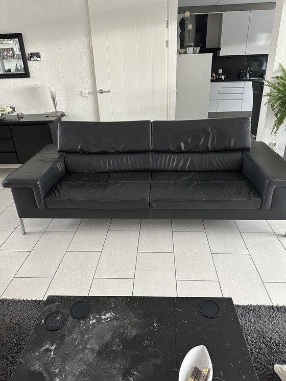 Image 1 of Montèl Leather Black 3 Seater Sofa