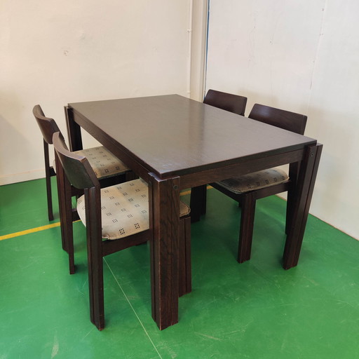 Vintage Brutalist Extendable Dining Table Set With 4 Chairs