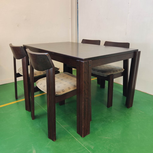 Vintage Brutalist Extendable Dining Table Set With 4 Chairs