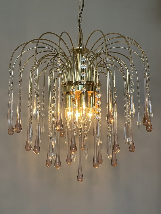 Image 1 of XL pendant lamp chandelier pink pendants gold frame