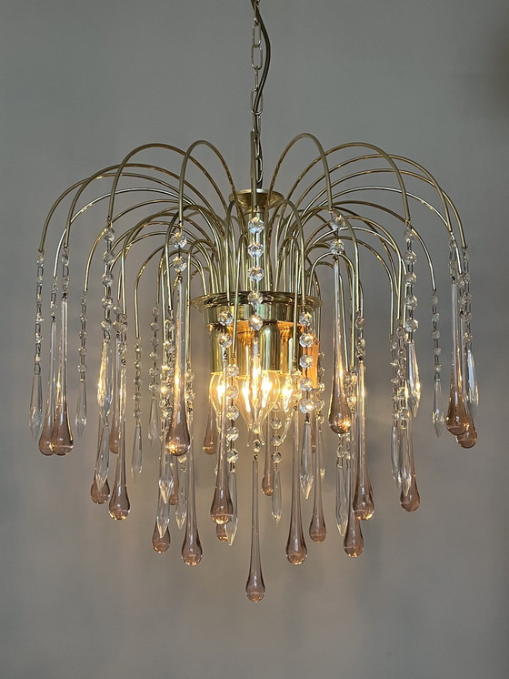 Image 1 of XL pendant lamp chandelier pink pendants gold frame