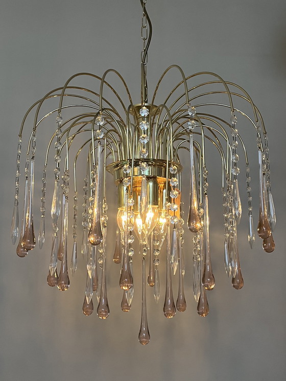 Image 1 of XL pendant lamp chandelier pink pendants gold frame