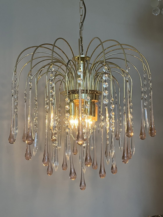 Image 1 of XL pendant lamp chandelier pink pendants gold frame