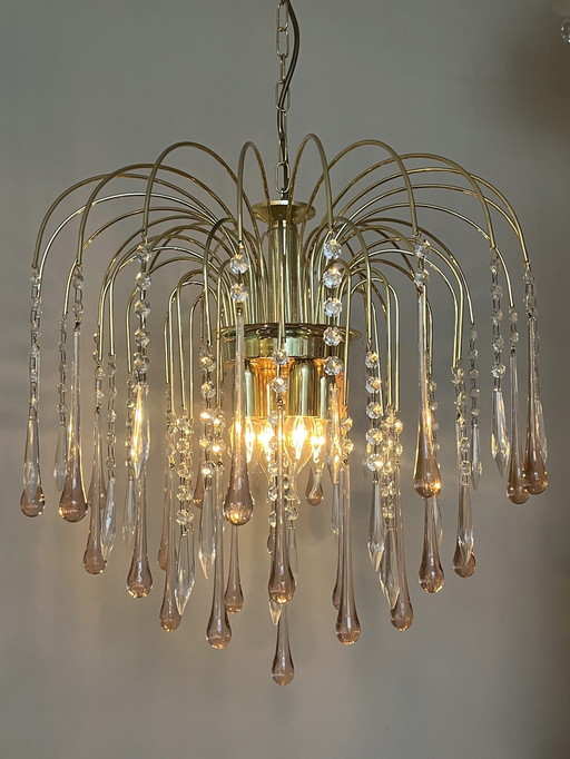 XL pendant lamp chandelier pink pendants gold frame