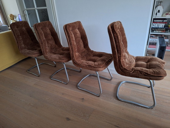 Image 1 of Four Seventees Chairs Teddy Brown original upholstery