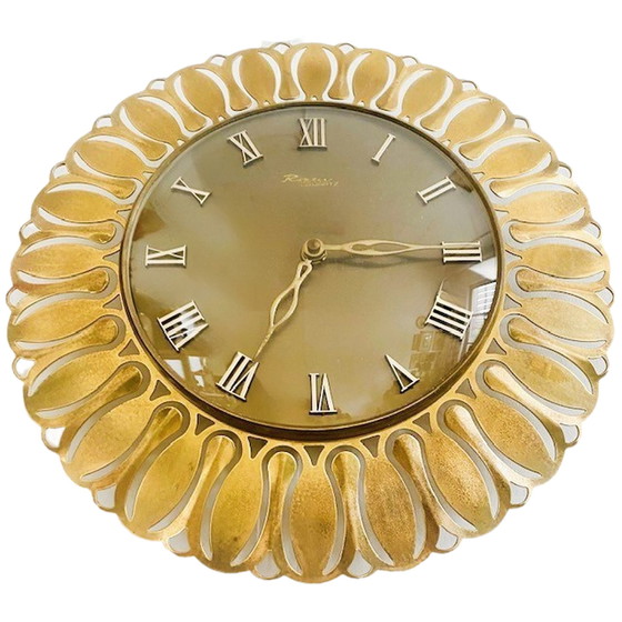 Image 1 of Mid - Century Richter Quartz wall clock sunburst gold brass 1950's