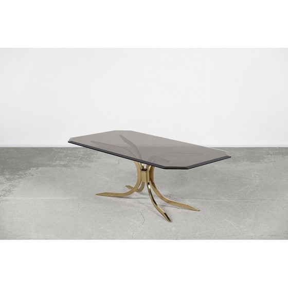 Image 1 of Tavolino da caffè vintage in ottone e vetro fumé scuro, 1970