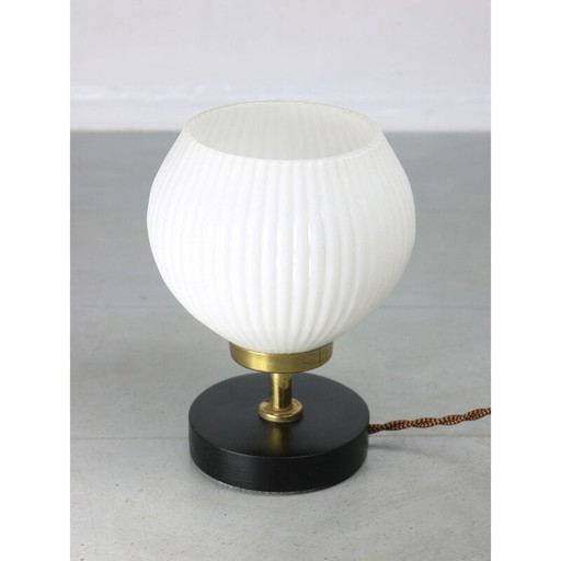 Mid-century brass & opaline table lamp