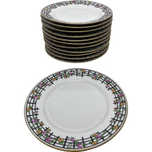 Set of 12 vintage Art Deco plates by Chabrol and Poirier, 1925