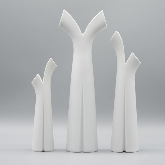 Image 1 of Lino Sabattini Vase Trio + Candleholder Rosenthal Bisque Porcelain Minimalist