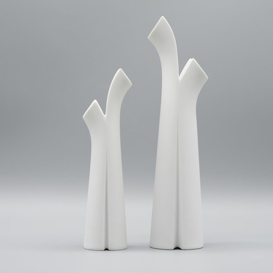 Image 1 of Lino Sabattini Vase Trio + Candleholder Rosenthal Bisque Porcelain Minimalist